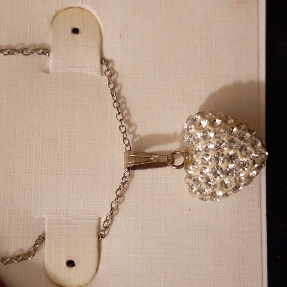 CRYSTAL ENCRUSTED HEART 925 STERLING PENDANT/ NECKLACE